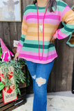 Pink, Green, Orange, Striped sweatshirt