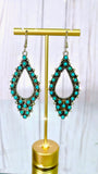 Turquoise Studded Silver Border Earrings