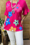 Flower print Pink bell sleeve top