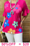 Flower print Pink bell sleeve top