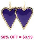 Purple Heart enamel earrings with bling trim