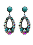 Turquoise and Bling Stones Teardrop dangle earrings