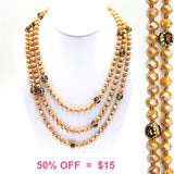 Mustard Yellow & Leopard Crystal Beaded 60" Layering Necklace