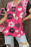 Pink top with Heart & Lip print and cap sleeves