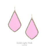 Light pink enamel teardrop earrings with bling trim