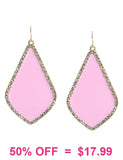 Light pink enamel teardrop earrings with bling trim