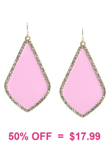 Light pink enamel teardrop earrings with bling trim