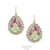 Bling AB Rhinestone teardrop earrings - gold tone