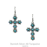 Turquoise & Bling Flower cross earrings