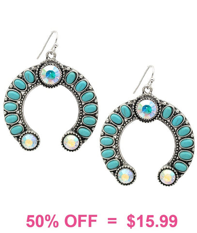 Turquoise & Bling stones squash blossom earrings