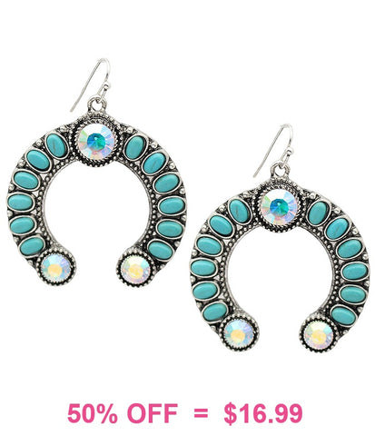 Turquoise & Bling stones squash blossom earrings