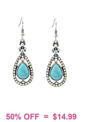 Turquoise Teardrop earrings with bling trim