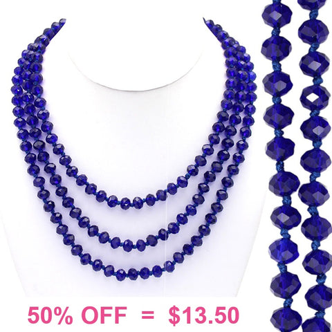 Blue Crystal 60" Strand Layering Necklace