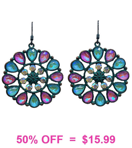 Turquoise & Pink bling round concho earrings