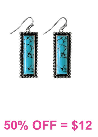 Small Turquoise rectangle earrings with silver border