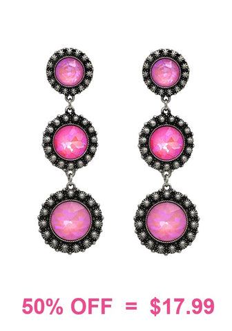 Pink Rhinestone bling triple dangle earrings