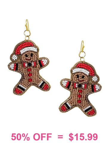 Beaded Gingerbread man earrings