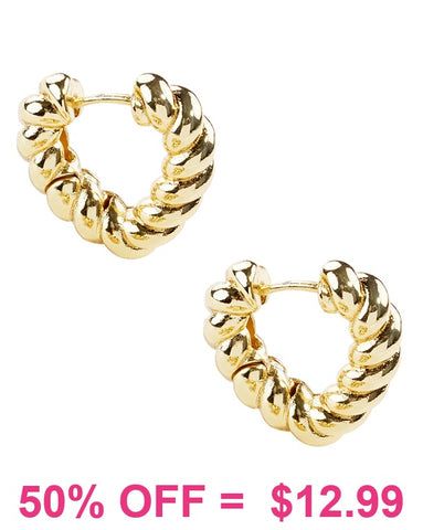 Gold twisted rope heart huggie earrings