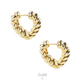 Gold twisted rope heart huggie earrings