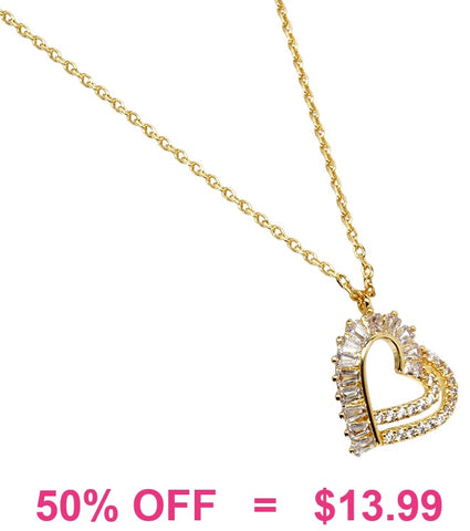 Bling baguette Gold heart necklace