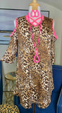 Leopard Flutter Tunic with Neon Pink Criss Cross Neck & Cold Shoulders