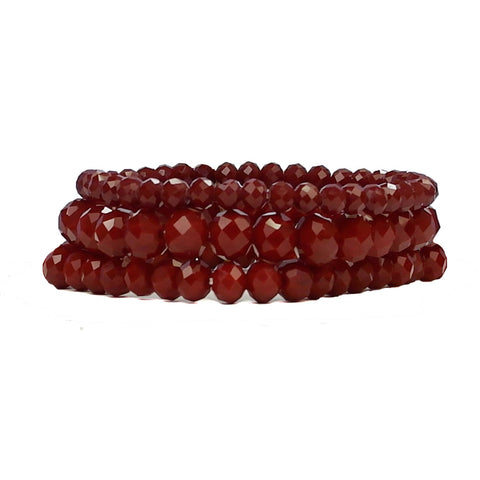 Maroon Crystal Stretch Bracelets - 1 pc. or 3 pc. set