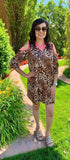 Leopard Flutter Tunic with Neon Pink Criss Cross Neck & Cold Shoulders