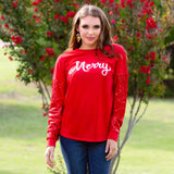 S, XL, 2X, 3X MERRY Red top sequin long sleeves