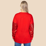 S, XL, 2X, 3X MERRY Red top sequin long sleeves