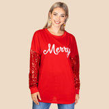 S, XL, 2X, 3X MERRY Red top sequin long sleeves