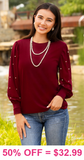 Maroon top with pearl long sleeves