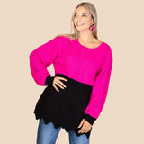 Pink and Black Cable knit sweater with jagged hem