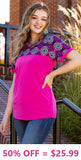 Pink top with Navy blue tribal design