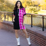 Half Black, Pink Cowgirl boot print dress