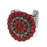 Red Concho Silver Hammered Cuff Bracelet