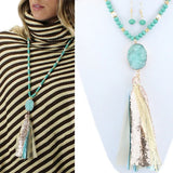 Turquoise Necklace with druzy stone and tassel