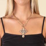 Gold Necklace with Gold bling rhinestone cross pendant