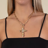 Gold Toggle Necklace with Bling Champagne ornate cross pendant