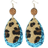 Leopard Teardrop & Turquoise Glitter Earrings with Druzy Stone