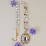 White Crystal necklace with bling ornate pendant