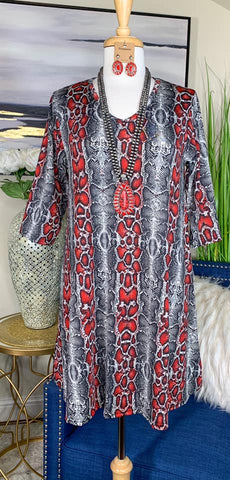 M-L : Grey & Red Snake Flutter Tunic