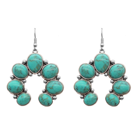 Turquoise Stone Squash Blossom Earrings