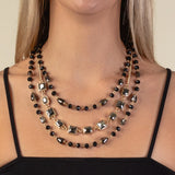 Black 3 Layer crystal beaded necklace