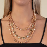 Gold Champagne 3 Layer crystal beaded necklace