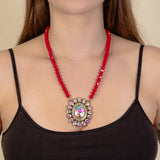 Red Crystal necklace with bling bling pendant