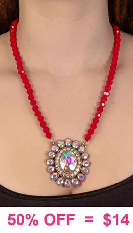 Red Crystal necklace with bling bling pendant