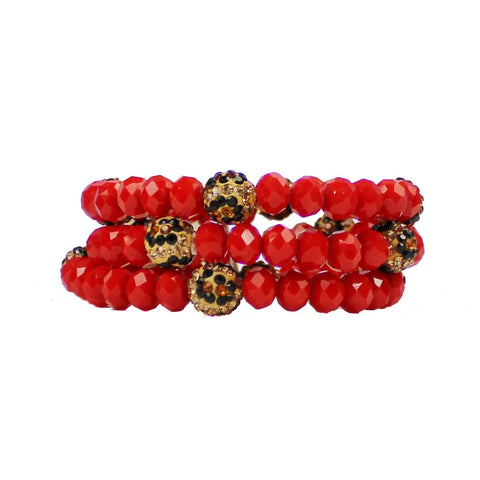 Red & Leopard Crystal 3 pc Bracelet Set