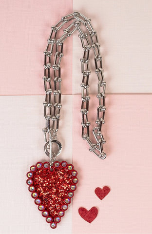 Silver Chain Necklace with Red Heart pendant