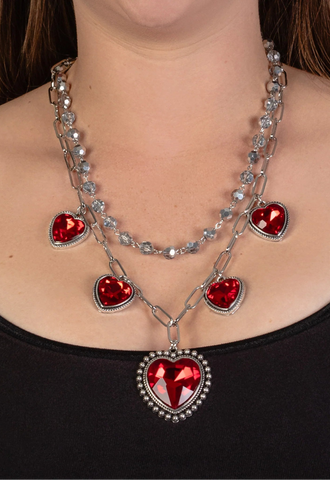 Silver Necklace with Red Bling charms