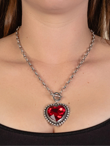 Silver Necklace with Red Bling pendant